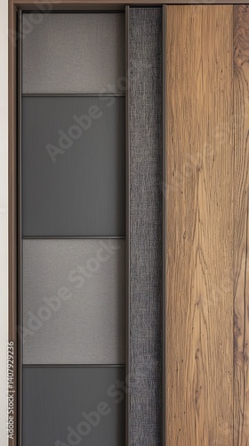 The door has a wooden frame and a black and gray pattern