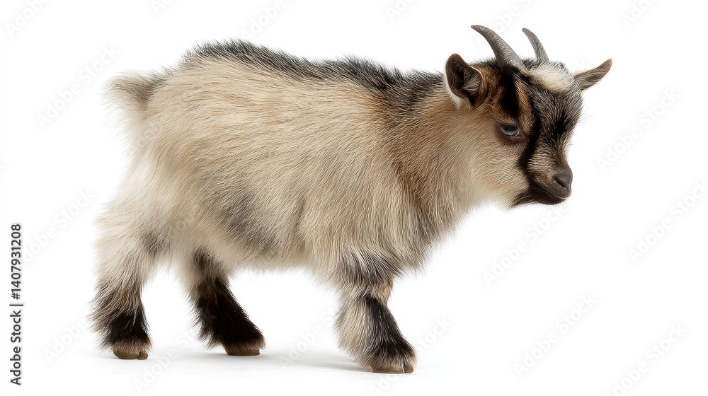 Baby Goat Walking on White Background Small Farm Animal Baby Goat Walking on White Background Small Farm Animal
