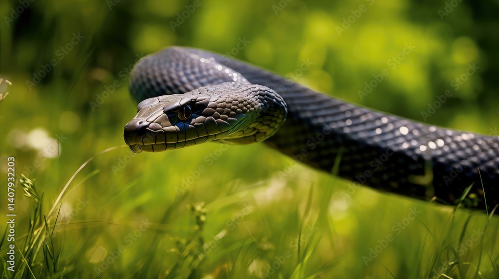 Fototapeta premium dynamic black racer snake