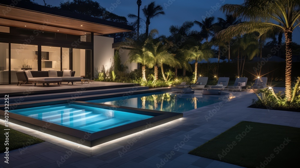 Fototapeta premium evening landscape lighting yard