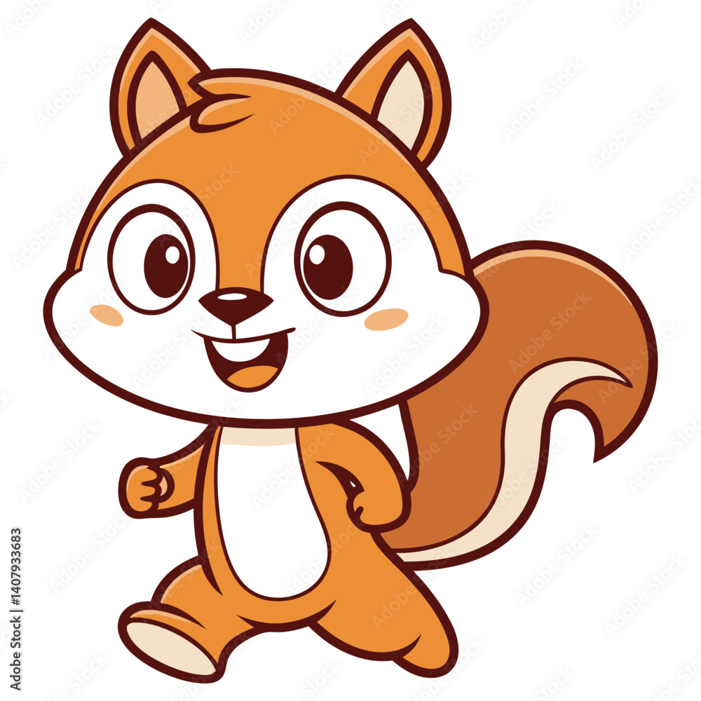 Orange Cartoon Squirrel Character Walking on Transparent Background With Tail Up Orange Cartoon Squirrel Character Walking on Transparent Background With Tail Up