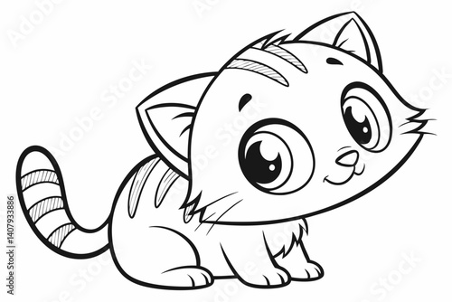 Coloring Pages, A very cute Cat, colorless, colorless, black and white