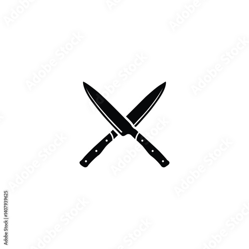 Two knifes silhouette icon on white background.