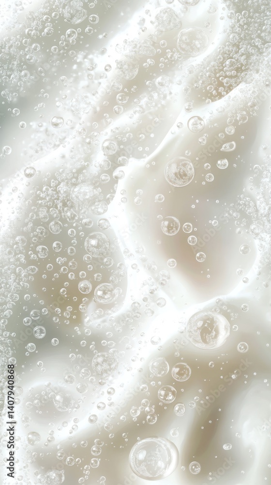 A close-up view of delicate bubbles in a light beige liquid. A close-up view of delicate bubbles in a light beige liquid.