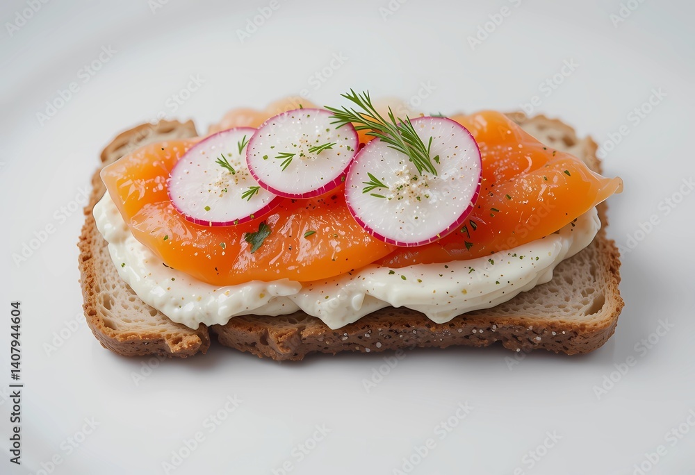 Rye bread topped with smoked salmon Rye bread topped with smoked salmon