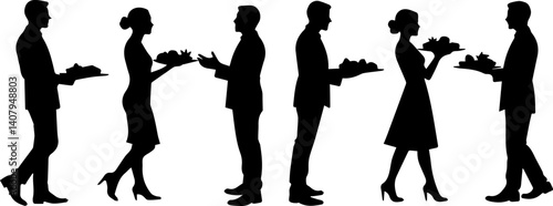 silhouette of waiter on white background