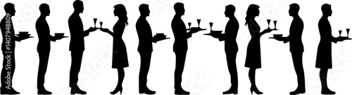 silhouette of waiter on white background