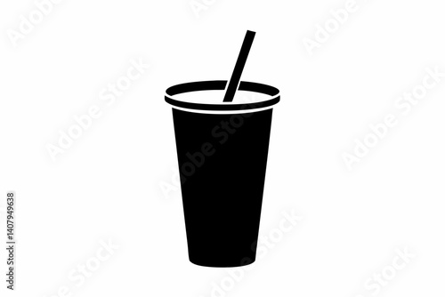 paper straw in cup silhouette vector illustration