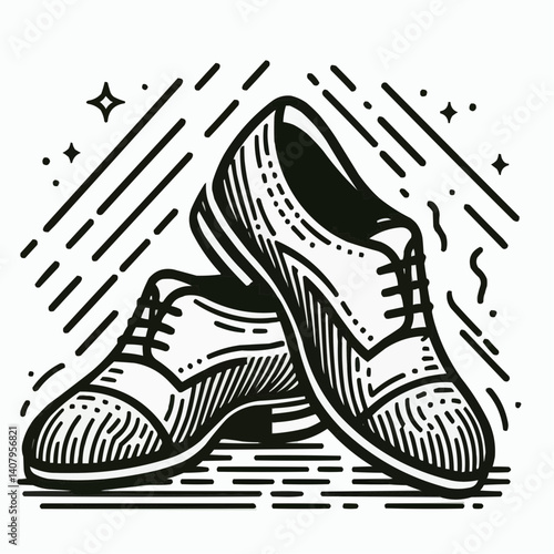 Vector illustration of stylish dress shoes stacked together with dynamic lines in a modern design
