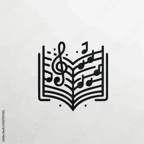 Vector illustration of an open music book with flowing notes in a simple artistic design
