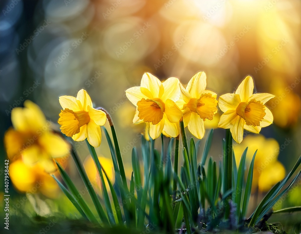 Fototapeta premium beautiful spring flowers outdoors on sunny day daffodils narcissus