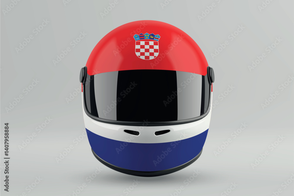 Front view of racing helmet featuring Croatia flag colors