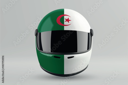 Obraz na płótnie Front view of racing helmet featuring Algeria flag colors w salonie