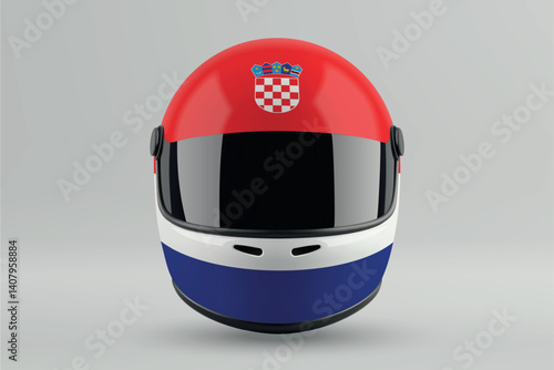 Obraz na płótnie Front view of racing helmet featuring Croatia flag colors w salonie
