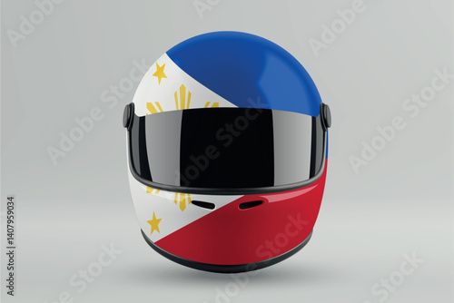 Obraz na płótnie Front view of racing helmet featuring Philippines flag colors w salonie