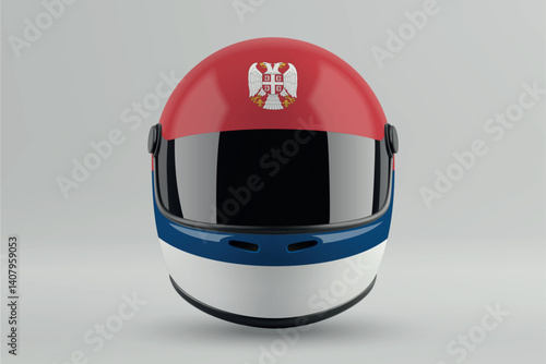 Obraz na płótnie Front view of racing helmet featuring Serbia flag colors w salonie