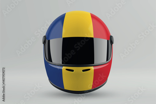 Obraz na płótnie Front view of racing helmet featuring Romania flag colors w salonie