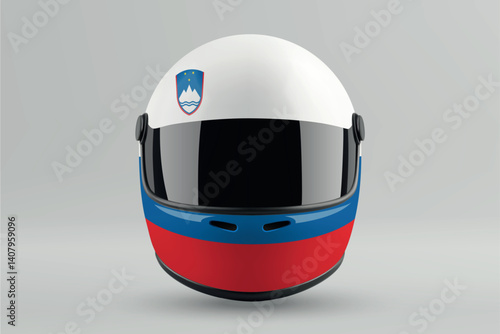 Obraz na płótnie Front view of racing helmet featuring Slovenia flag colors w salonie