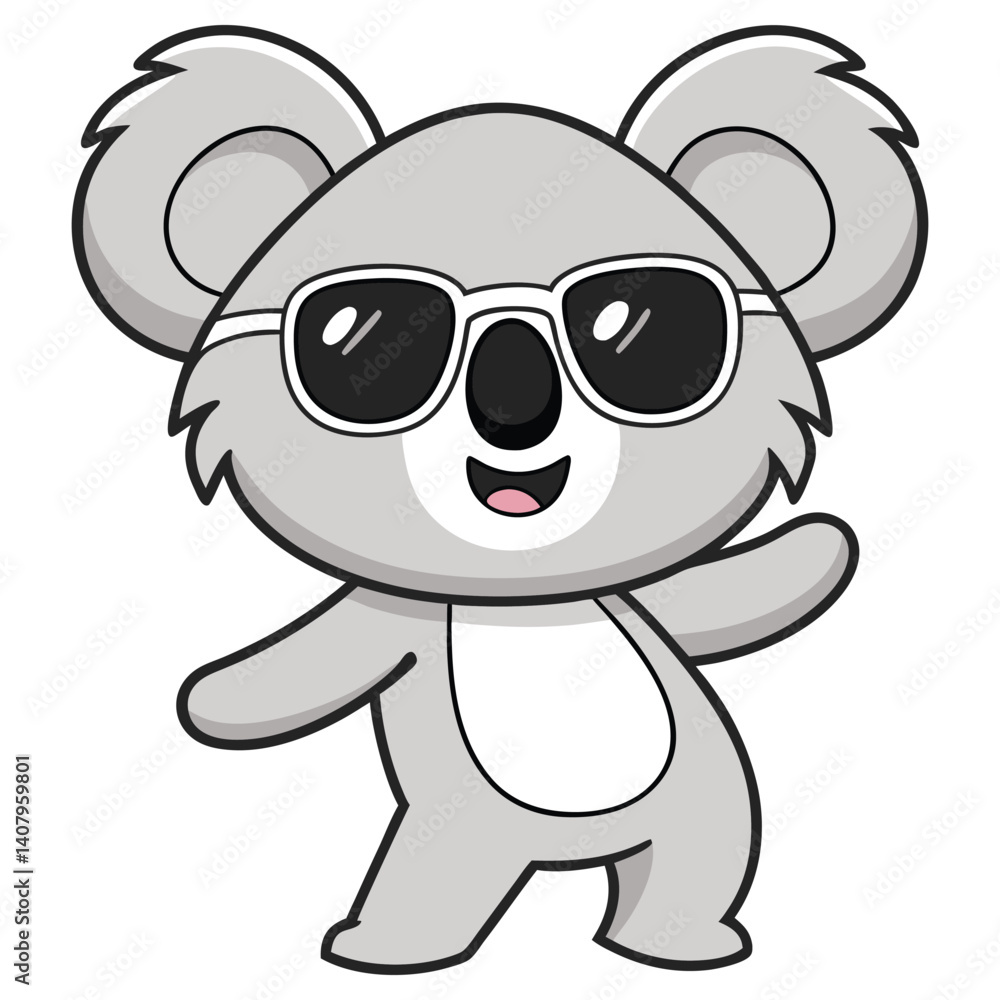 Cartoon Koala Character Wearing Sunglasses Waving on Transparent Background Cartoon Koala Character Wearing Sunglasses Waving on Transparent Background