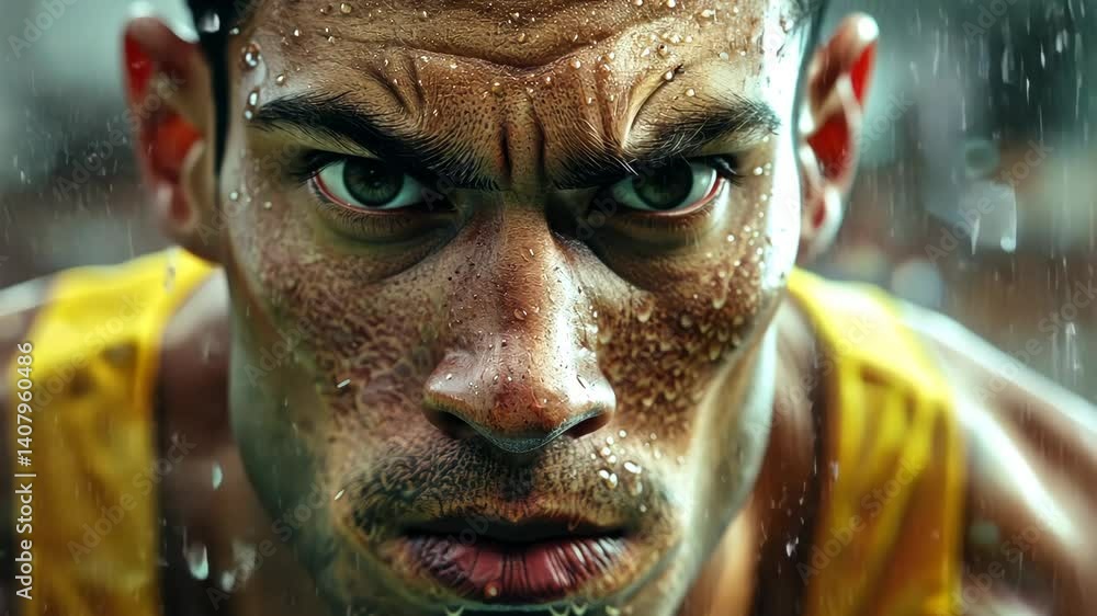 Determination evident in the furrowed brow and focused eyes of an athlete mid-competition Determination evident in the furrowed brow and focused eyes of an athlete mid-competition