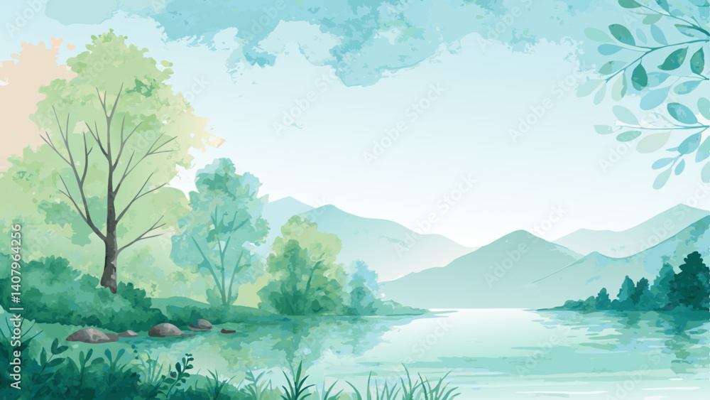 Watercolor wellness background in soft pastel greens and blues – serene and refreshing Health Day design with copy space Watercolor wellness background in soft pastel greens and blues – serene and refreshing Health Day design with copy space