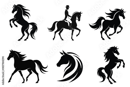 Horse  silhouette vector in white background set
