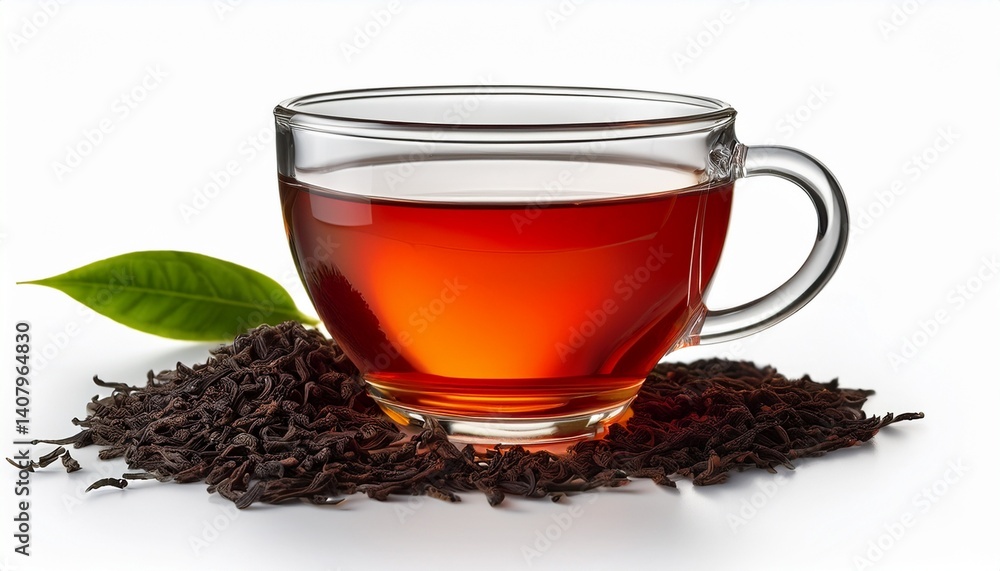 glass cup of black tea isolated on white background glass cup of black tea isolated on white background