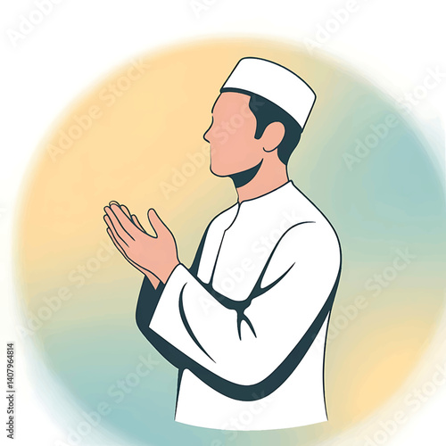 prayer a Muslim man by hands up illustration design