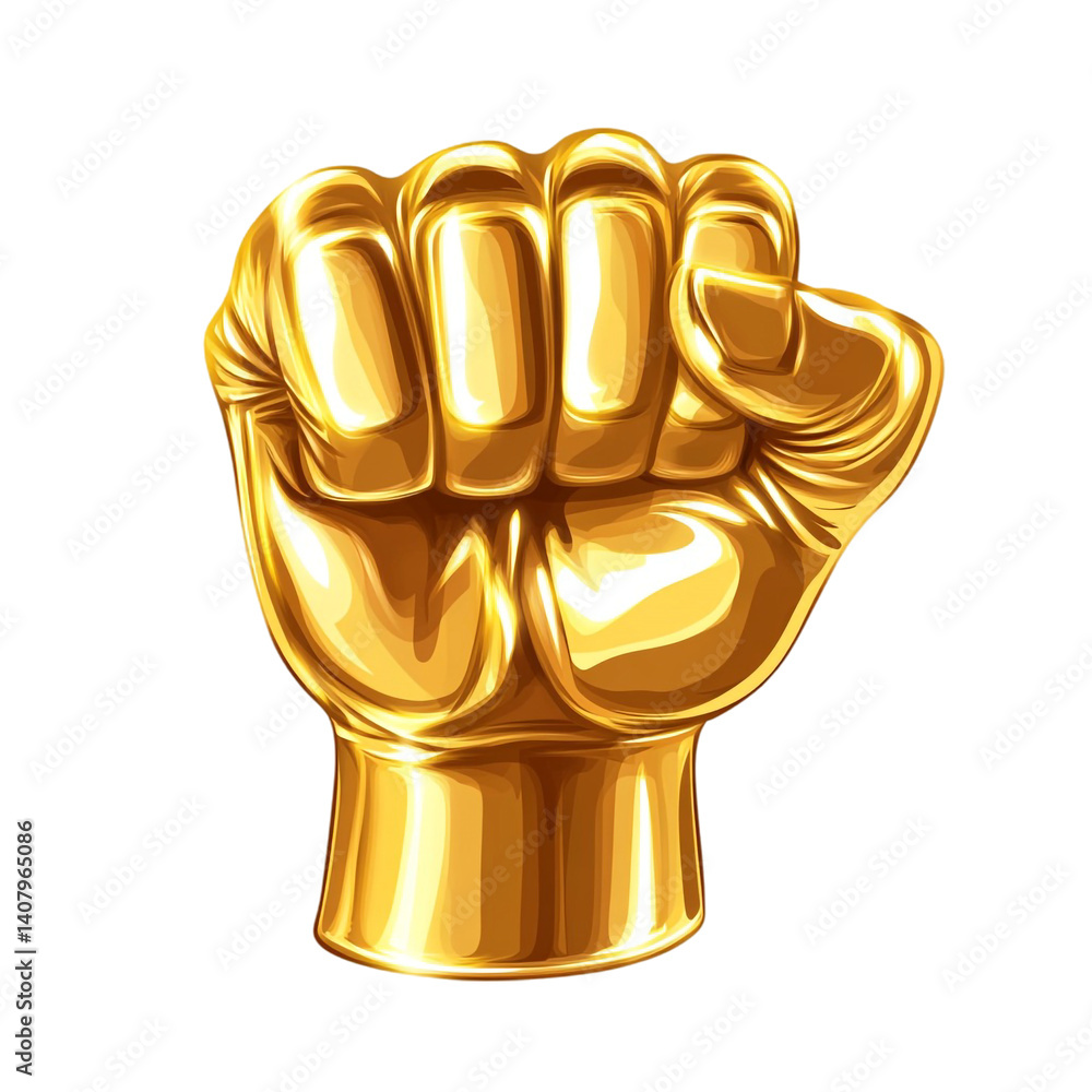 A golden fist clenched in power strength and victory