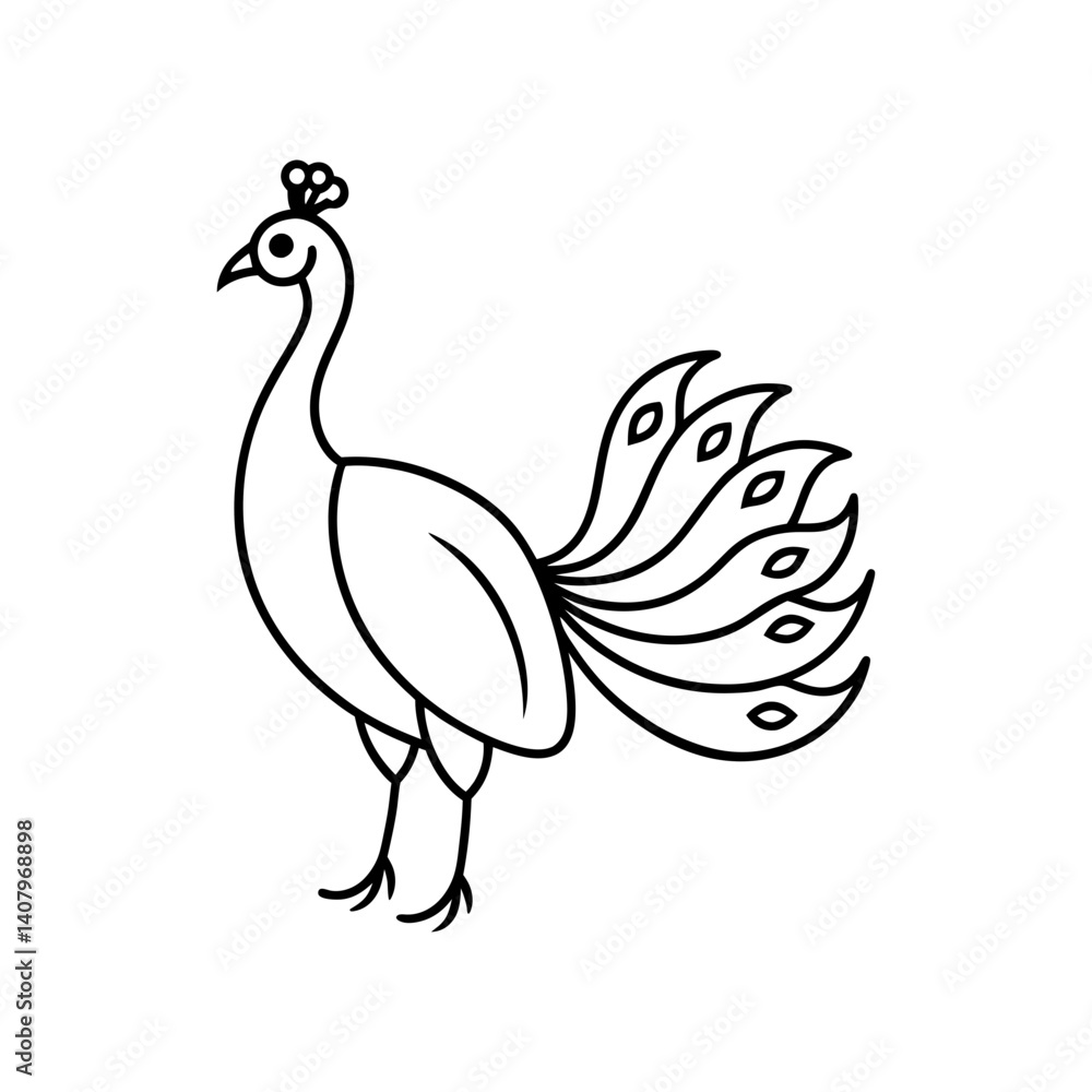 Peacock with open tail in simple lines art vector Peacock with open tail in simple lines art vector