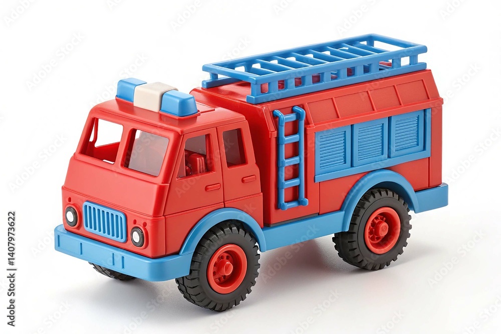 Colorful Toy Fire Truck isolated on white background. A bright, colorful toy fire truck isolated on a white background, ideal for children s playtime or educational themes Colorful Toy Fire Truck isolated on white background. A bright, colorful toy fire truck isolated on a white background, ideal for children s playtime or educational themes