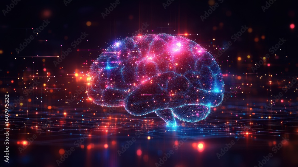 Obraz premium illustration of an ai chatbot featuring a vibrant neural brain pattern integrated into a sleek interface glowing data streams representing knowledge sharing,photo stock