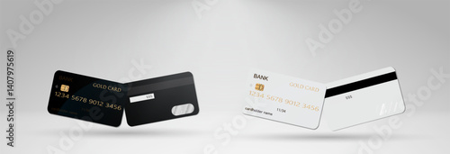 Set of mockups of credit and gift bank cards. Vector template of plastic bank cards png on transparent background.	