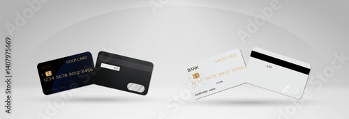 Set of mockups of credit and gift bank cards. Vector template of plastic bank cards png on transparent background.	
