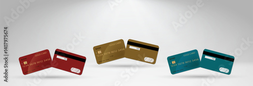 Set of mockups of credit and gift bank cards. Vector template of plastic bank cards png on transparent background.	
