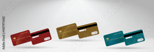 Set of mockups of credit and gift bank cards. Vector template of plastic bank cards png on transparent background.	
