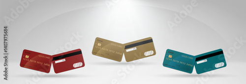 Set of mockups of credit and gift bank cards. Vector template of plastic bank cards png on transparent background.	