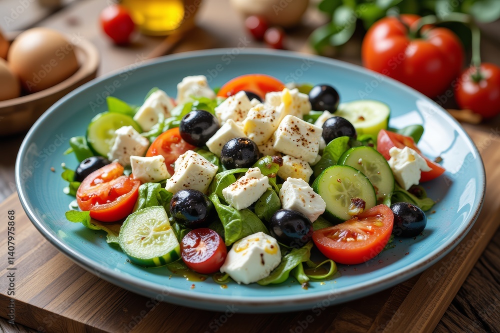 Fresh Greek Salad with Feta Cheese Olives Cucumbers and Tomatoes Fresh Greek Salad with Feta Cheese Olives Cucumbers and Tomatoes
