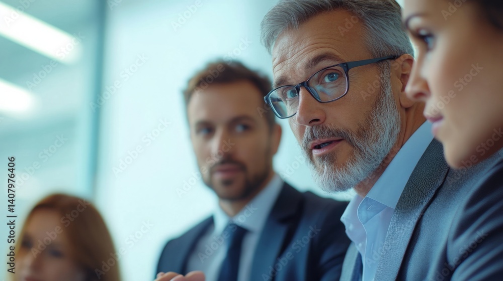 Business meeting in a modern conference room with professionals engaged in discussion during the afternoon Business meeting in a modern conference room with professionals engaged in discussion during the afternoon