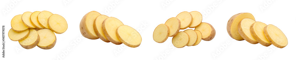 Fresh potatoes creatively arranged in slices ready to be cooked and enjoyed transparent background Generative AI Fresh potatoes creatively arranged in slices ready to be cooked and enjoyed transparent background Generative AI