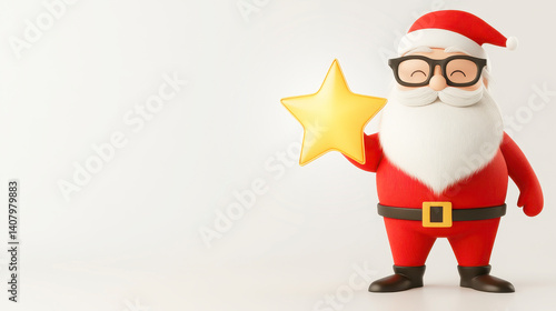 Cheerful Cartoon Santa With Gold Star Christmas Illustration
