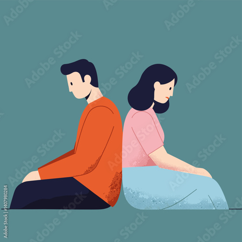 Silent Separation: A poignant illustration capturing the emotional chasm between two individuals, each facing away, symbolizing disconnect and solitude in the wake of relationship strife.