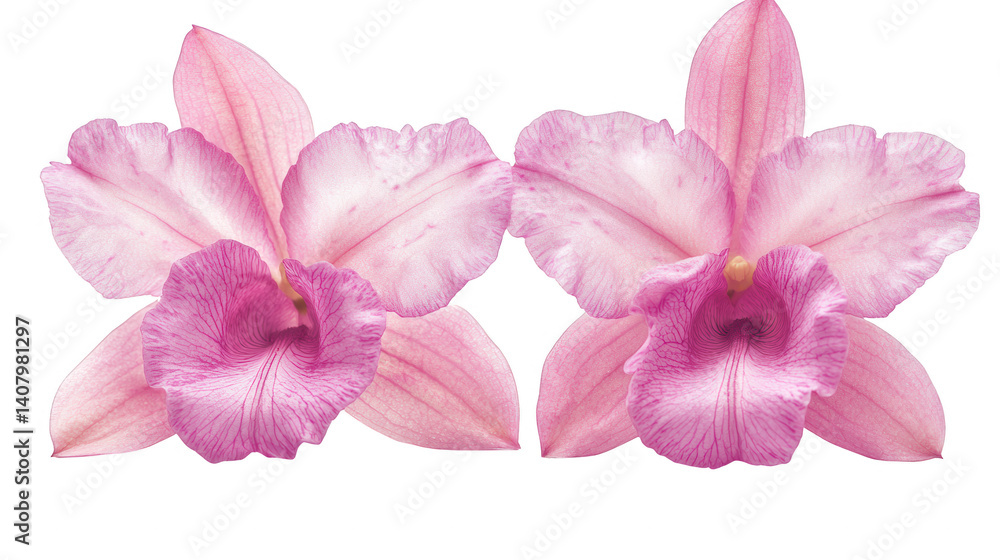 Obraz premium Two delicate pink flowers set against a black background creating a striking contrast and highlighting their beauty
