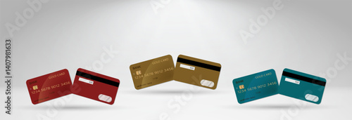 Set of mockups of credit and gift bank cards. Vector template of plastic bank cards png on transparent background.	