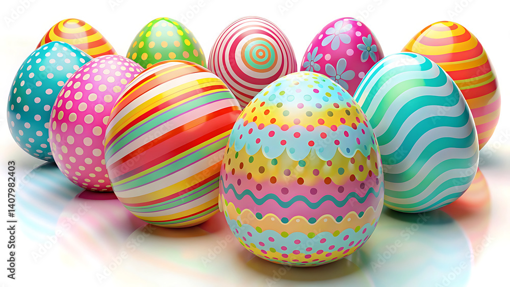 Vibrant Decorated Easter Eggs Lined Up Vibrant Decorated Easter Eggs Lined Up
