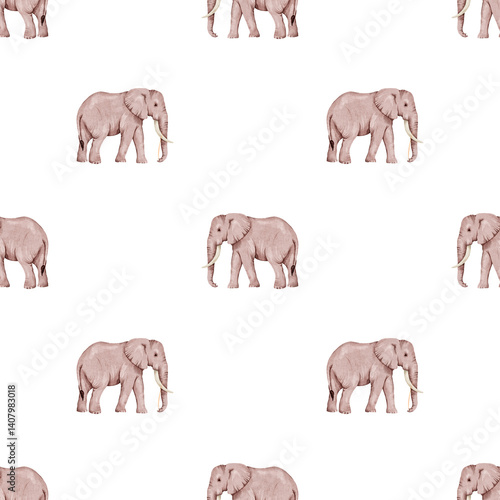 Watercolor pattern with elephants. Seamless background for textiles with animals in watercolor style.