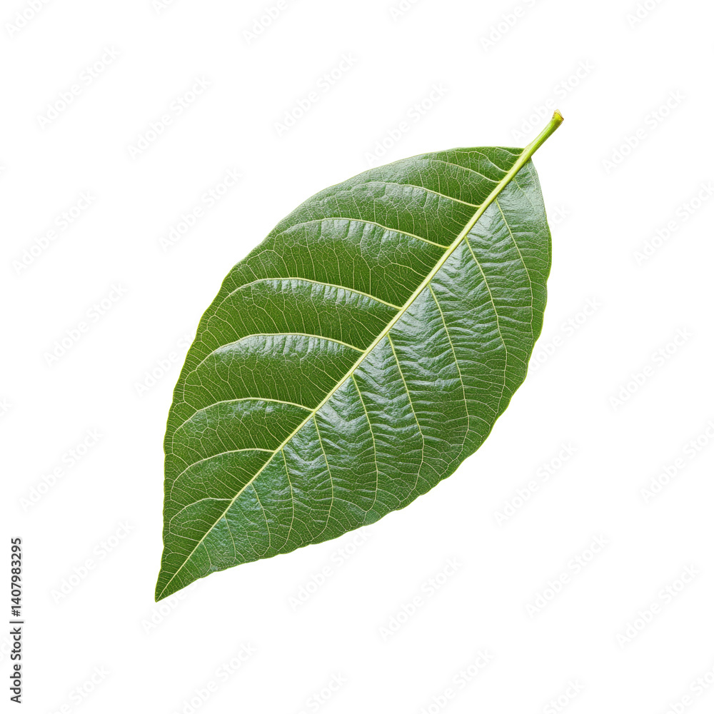 Obraz premium Single Green Leaf Isolated on Transparent background