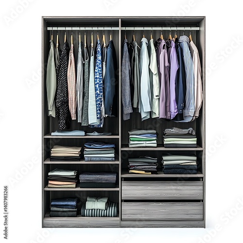 A large closet with many clothes hanging on the racks photo