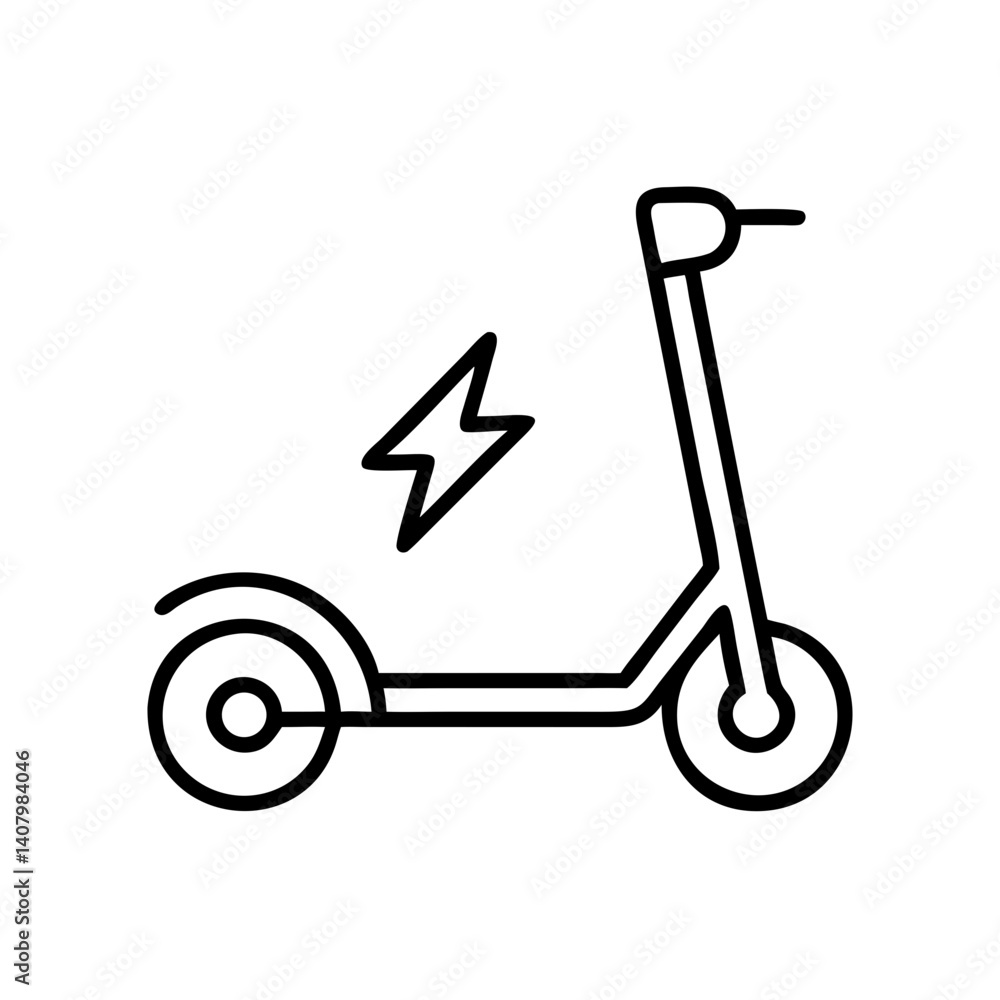 Electric scooter icon in minimalist style, black outline, transparent background Electric scooter icon in minimalist style, black outline, transparent background