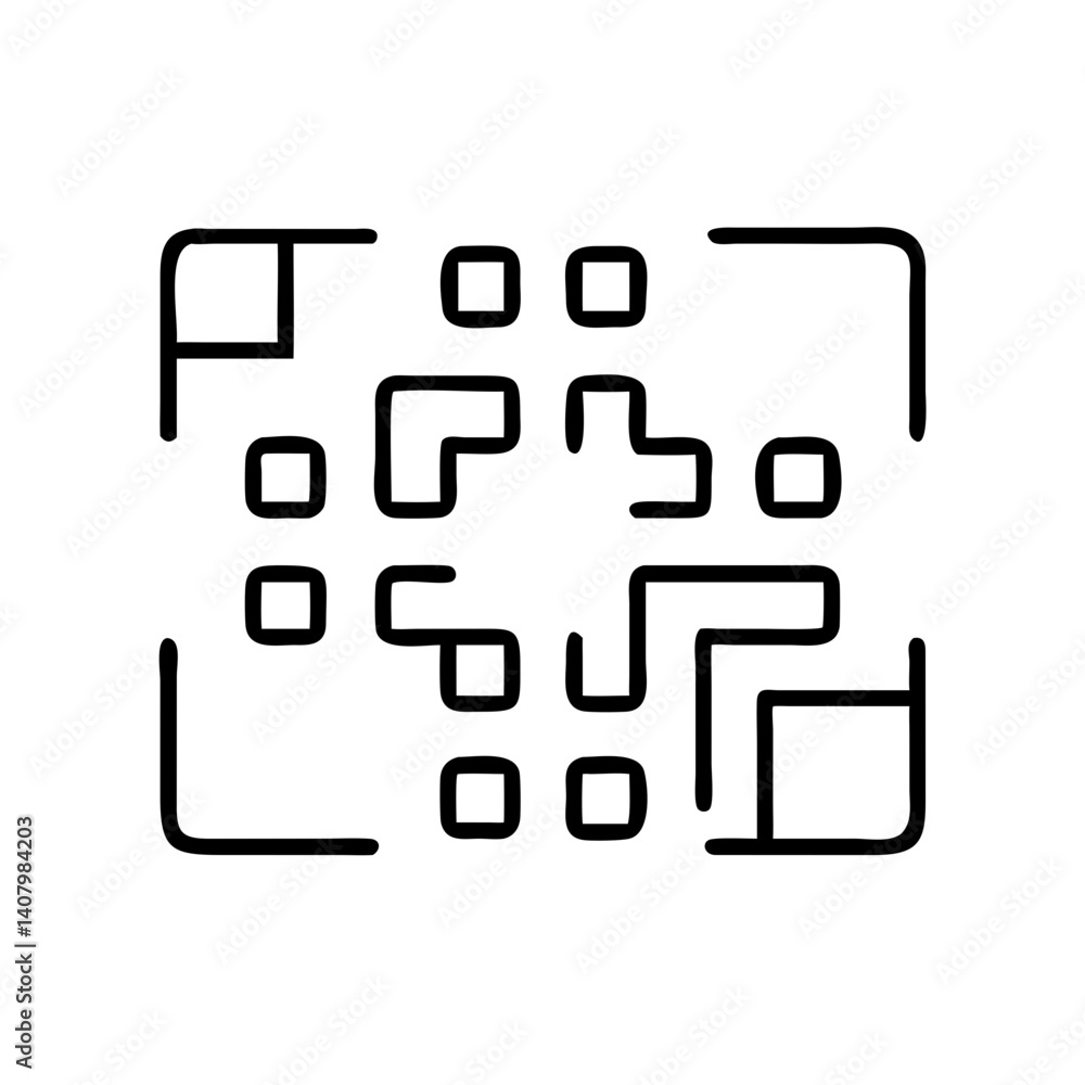 QR code icon in a minimalist style, black outline, transparent background QR code icon in a minimalist style, black outline, transparent background